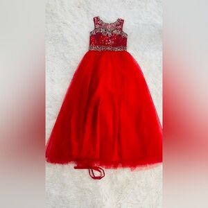 Elegant Red Gown with Embellished Bodice